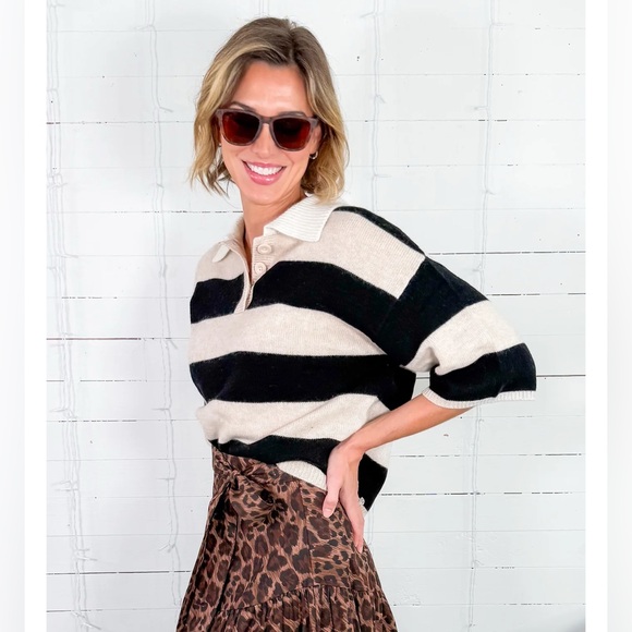 DRISCOLL CASHMERE SHORT SLEEVE STRIPED SWEATER SIZE SMALL - Picture 3 of 7